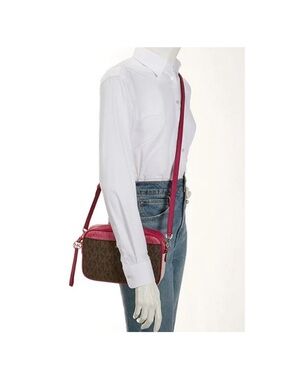 Michael Kors Brown Monogram Crossbody with Pink Trim WT
